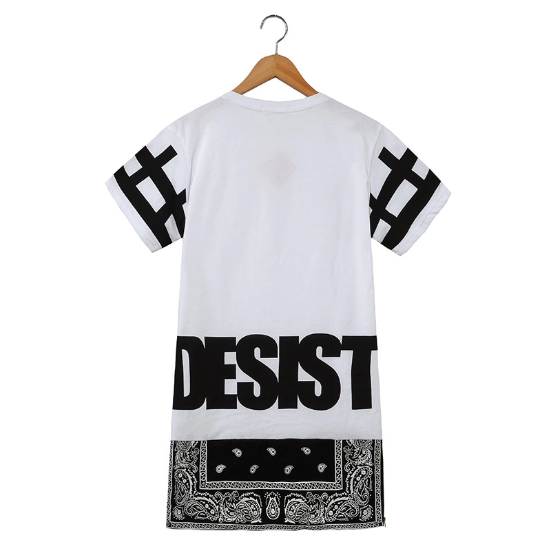 

Men and Women long shirt Hot Unisex Hip Hop Tee Bandana T shirt CEASE DESIST Cool Fashion Punk Tops Tee Bohemian Floral with Zipper, White
