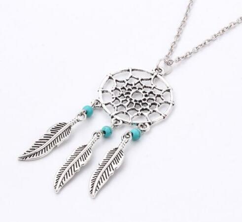 

Dream Catcher Feather TURQUOISE Charms Choker Vintage Silver Dreamcatcher Necklaces Pendant Women Fashion Jewelry Girls Bijoux 10PCS Q485