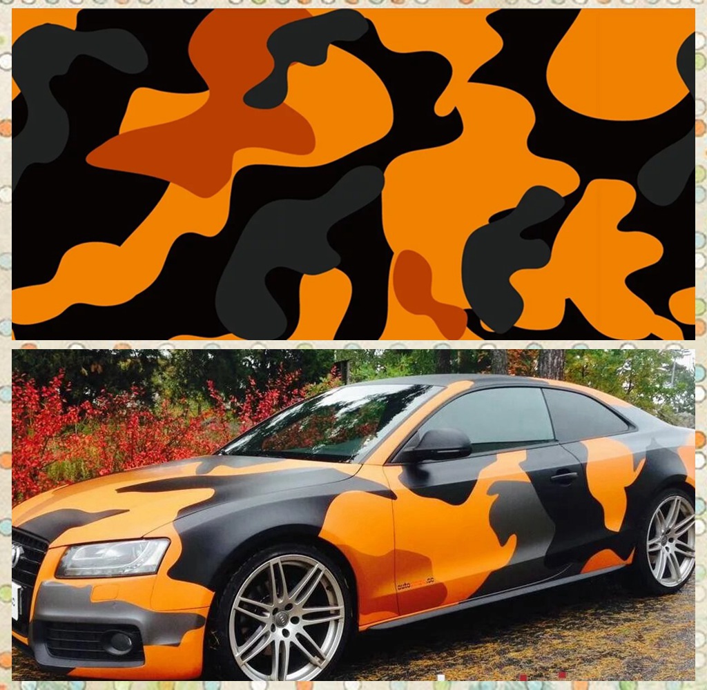 

Large Orange Camo VINYL Full Car Wrap Graphic Camouflage Foil Stickers with Camo truck covering foil with air free size 1.52 x 30m/Roll