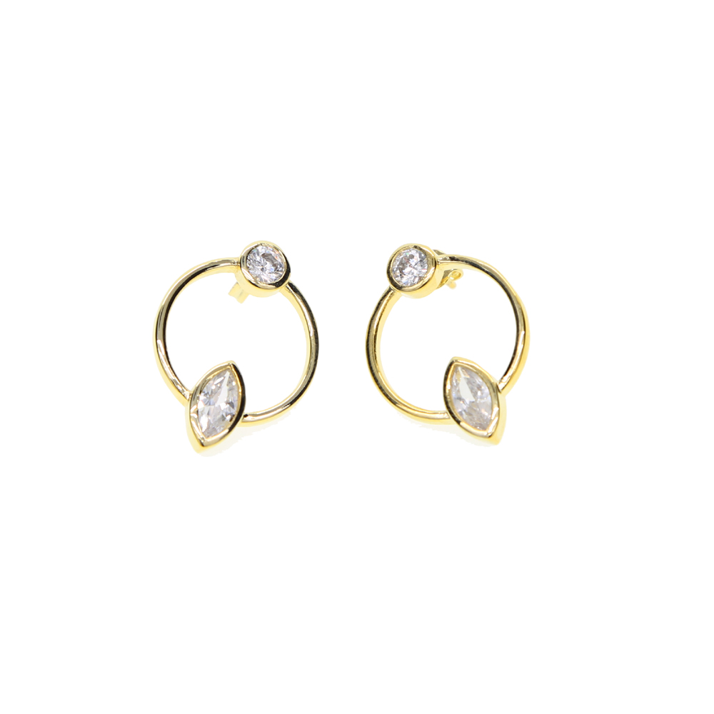 

simple fashion design geometric round circle outline with round marquise cubic zirconia gold silver plated fashion women round earring