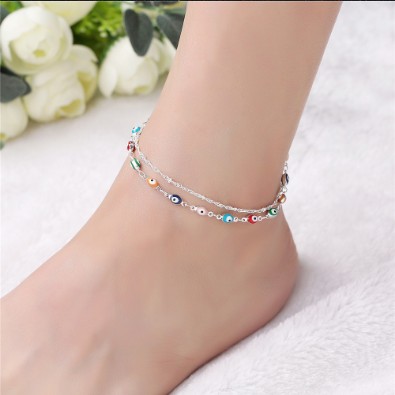 Devil Eye Ankle Chain S925 Sterling Silver Multi Layer Handmade Ankle Bracelets Barefoot Sandals Womens Anklet