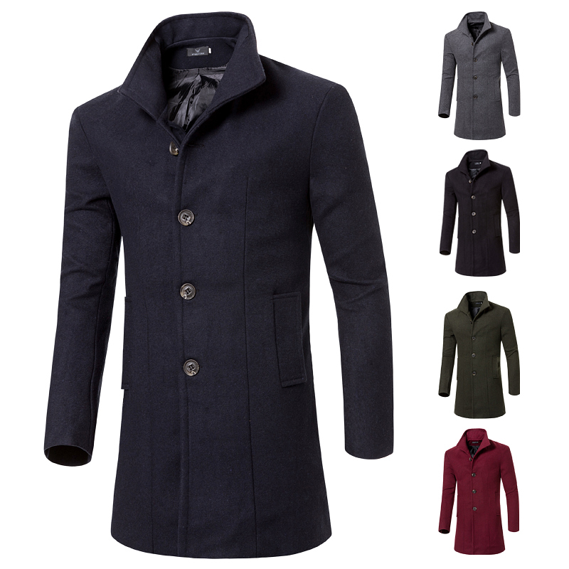 Wholesale- fashion 2020 winter long trench coat men ood quality 5 colors single breasted slim fit mens overcoats