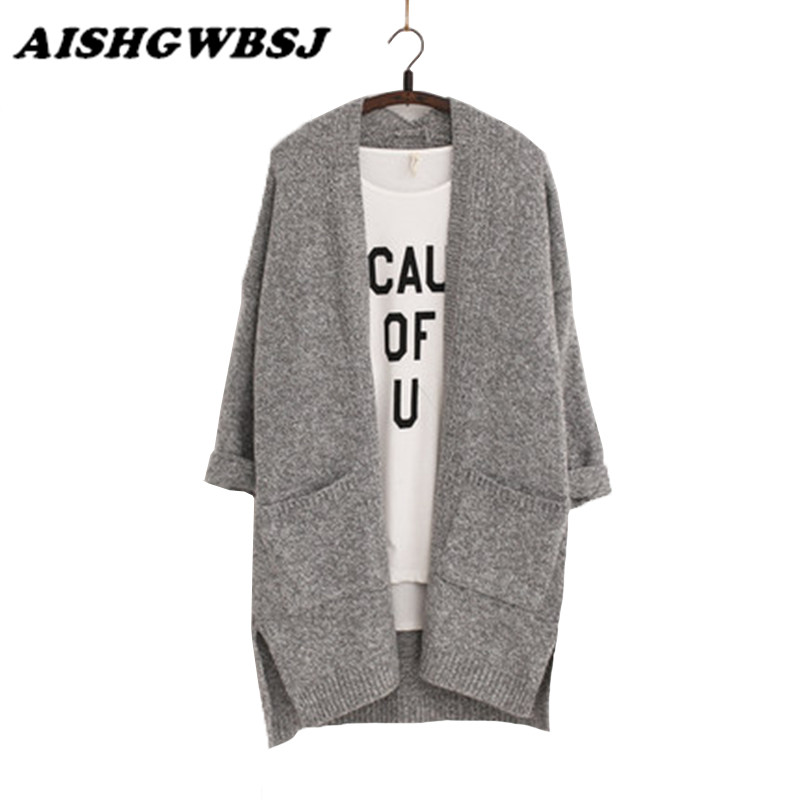 Wholesale- 2016 Long Women Cardigans Feminino Autumn Winter Brand Long Style Knitted with Pockets Sweaters European Style LJ3724