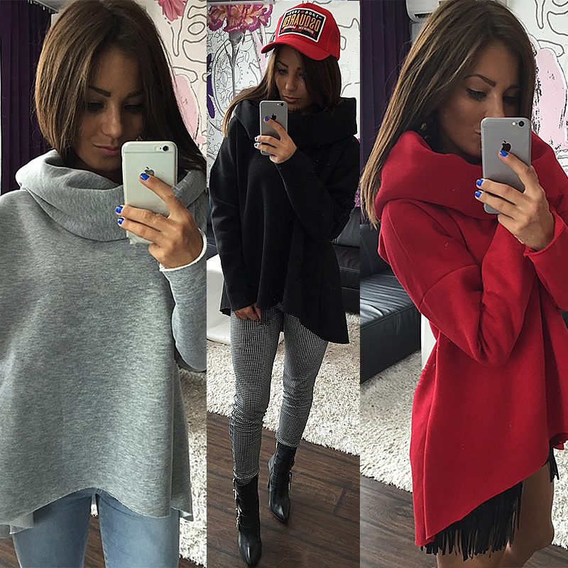 2017 Women Winter Hoodies Scarf Collar Long Sleeve Fashion Casual Autumn Sweatshirts Rough Pullovers With Free Shipping