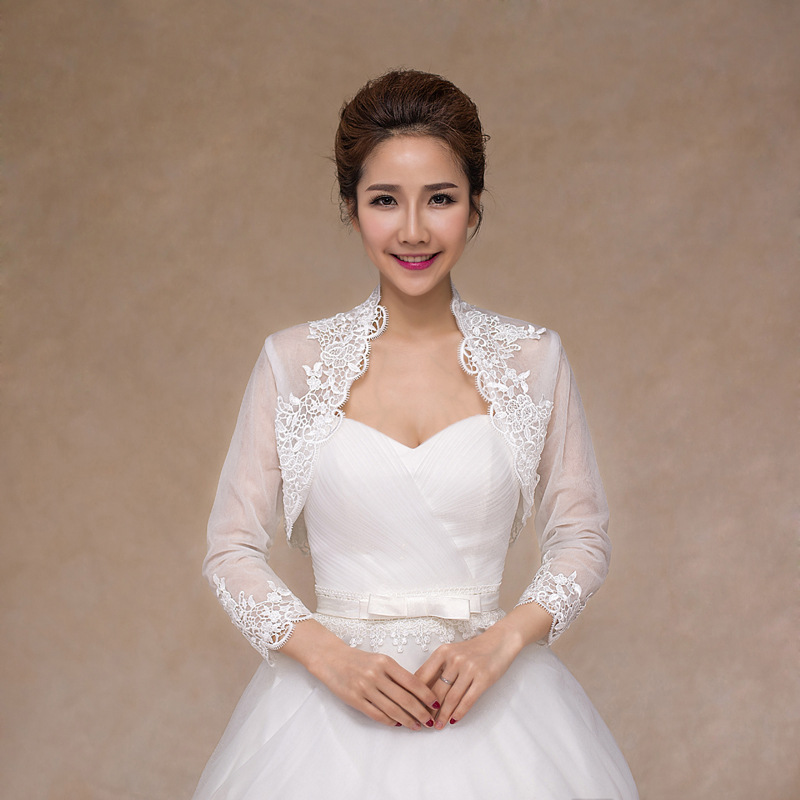 

Ivory Elegant Long Sleeve Wedding Jacket for Bridal Lace Appliques Bridal Wrap Winter Jacket Women, Pic color