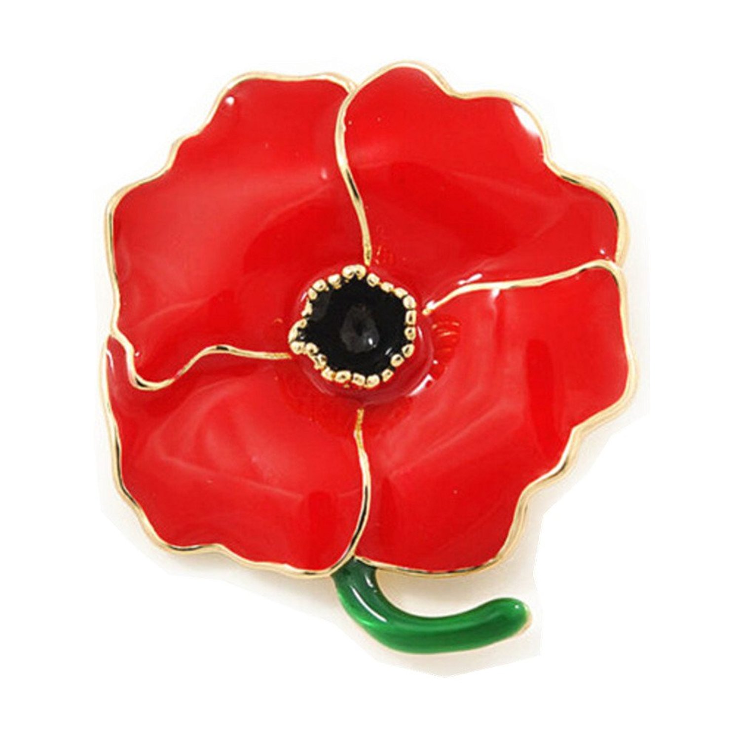 

GEMIN Large Poppy Flower Brooch Lapel Badge Pin Gold Brooch for Women Red Enamel Flower Pin Brooch, Gray