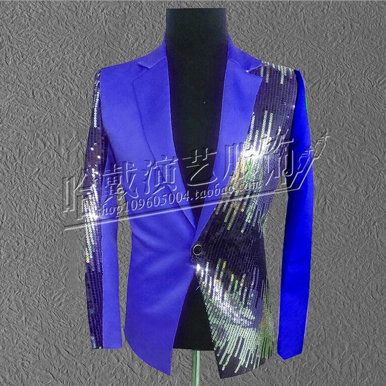 

Wholesale- More Colors ! Men singer red black blue purple sequins suit jacket formal dress The host dress costumes ! S-5XL, Khaki
