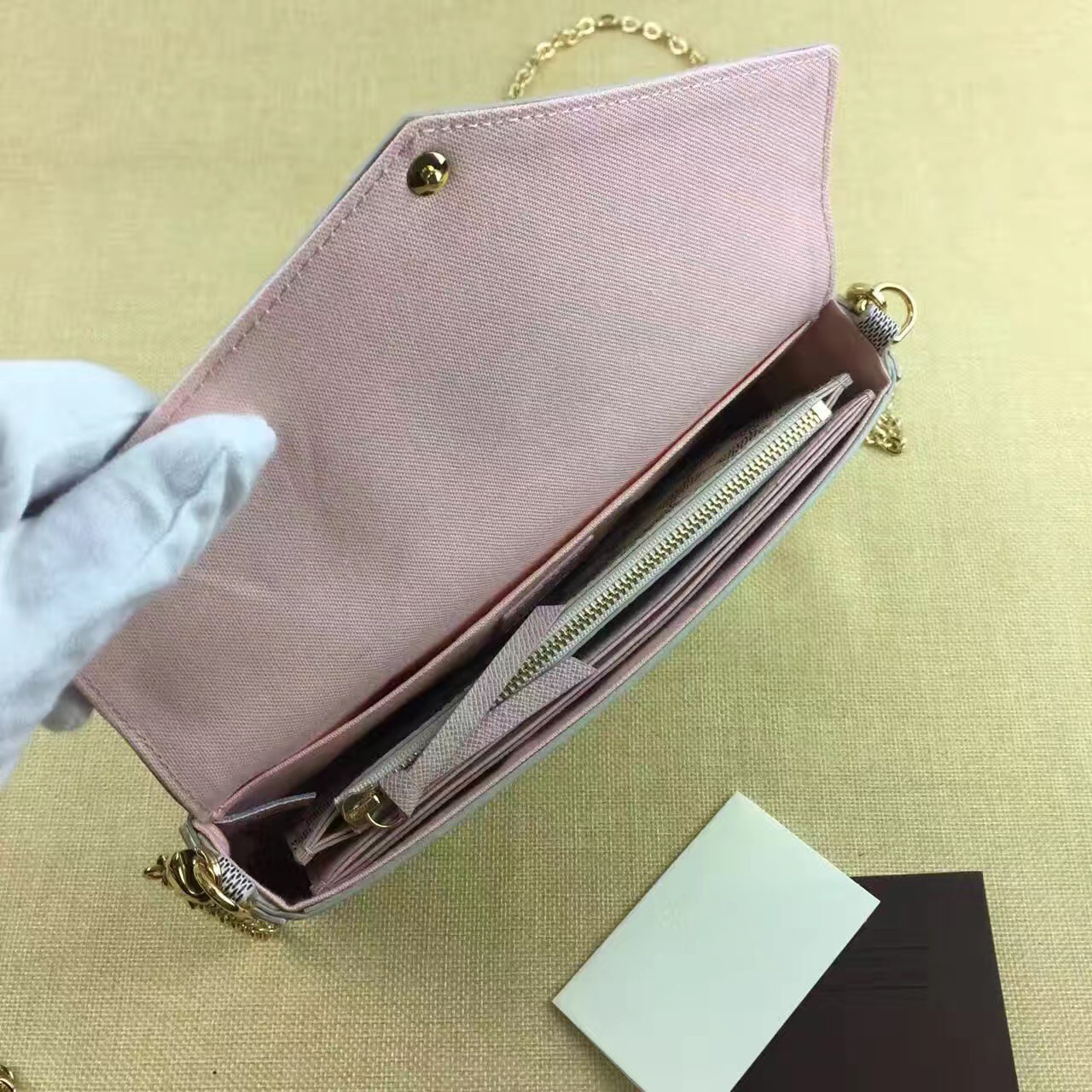 

Brand New Woc Pochette Felicie Damier Azur Women Real Leather Ebene Cross Body Bag Felicie Pochette Clutch designer Shoulder Handbag N63106, Brown letters