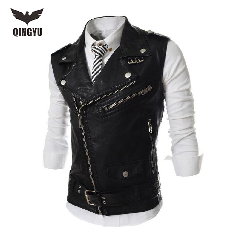 

New Mens Leather Motorcycle Vest Mens Leather Vest Red Waistcoat Steampunk Rock Slim Zipper Sleeveless Jacke, White