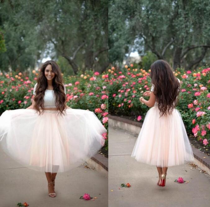 Blush rose tulle jupes de robe à billes personnalisée femmes jupes thé longueur beaucoup de couches de soirée robes pas cher jupes à la taille él