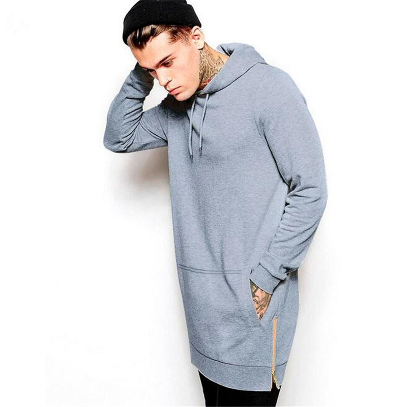 Vente en gros- Nouvelle Arrivée Noir Solid Fleece Hip Hop Oversize Hommes Sweat À Capuche Longline Mode Hoodies Sweats Hommes Livraison Gratuite