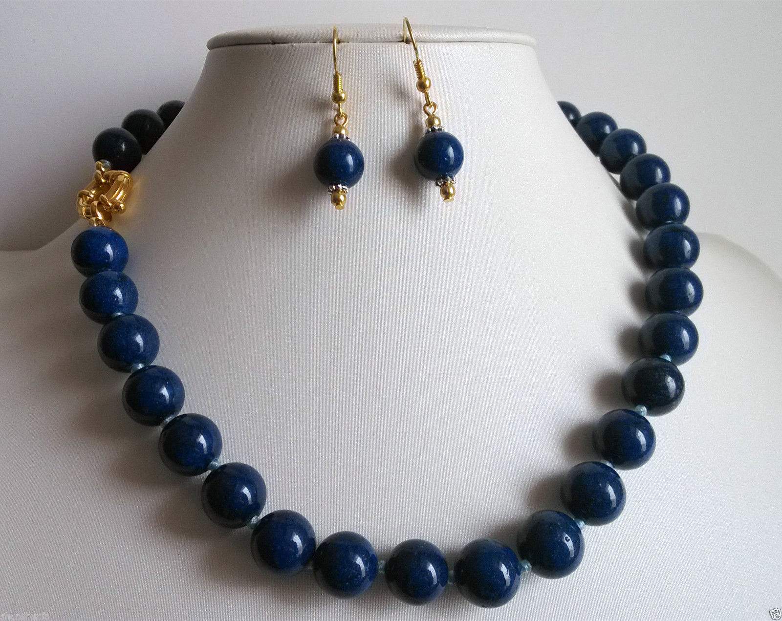 

Beautiful 12mm natural blue Lapis lazuli necklace earrings jewelry set, Mixed colors