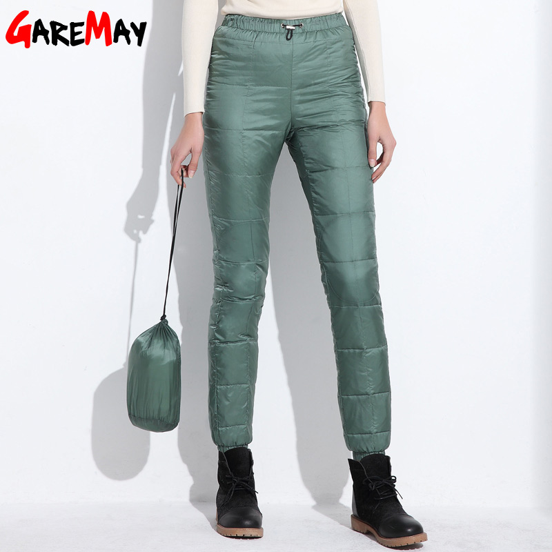 

2017 Winter down pants women casual outwear elastic waist work wear women' fashion snow plus size thicken female trousers warm q171135, Black