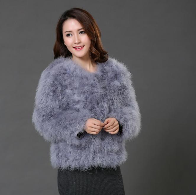 

Autumn Fashion Women Long Sleeve Sexy Ostrich Wool Coats Turkey Fur Wool Coat Feather Fur Short Jacket, White