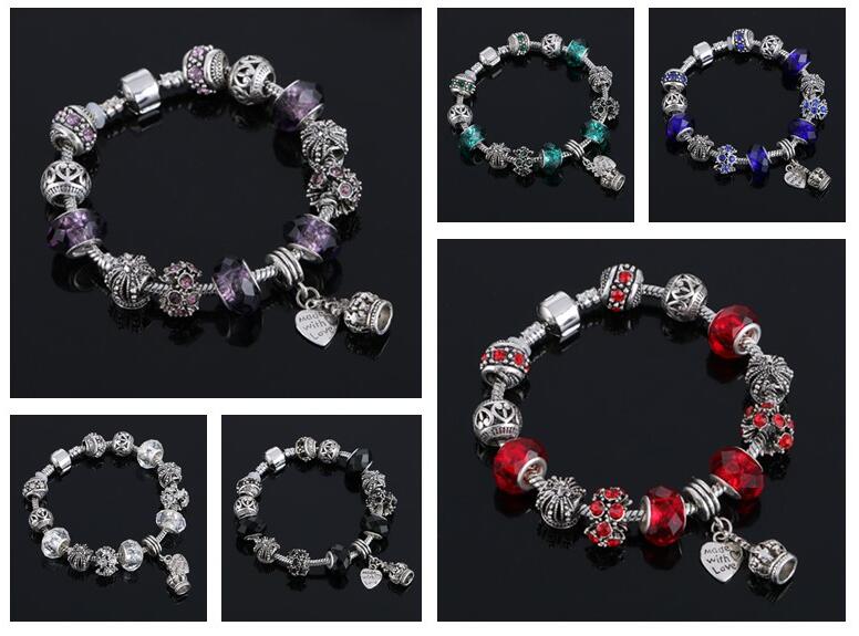 

Best gift Wonderful beads wiping oil full diamond bracelet big hole bracelet FB293 mix order 20 pieces a lot Charm Bracelets