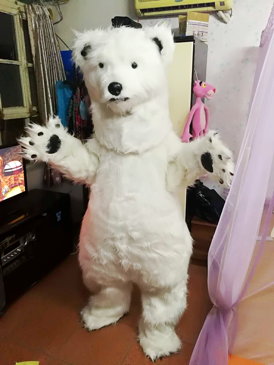 

Hot high quality Real Pictures Deluxe Polar bear Mascot Costume Character Costume Adult Size Christmas Clothing factory direct free ship, White