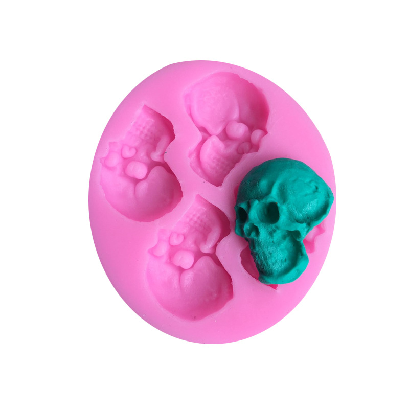 Pink Skull-Shaped Silicone Cake Mold - 4 Cavities for Fondant & Candy Making-image-405404323