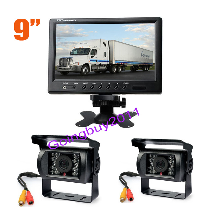 2x 18 LED IR voiture caméra de recul étanche 10m câble + 9 "moniteur LCD pour Bus remorque vue arrière Kit 10 pcs/lot expédition rapide