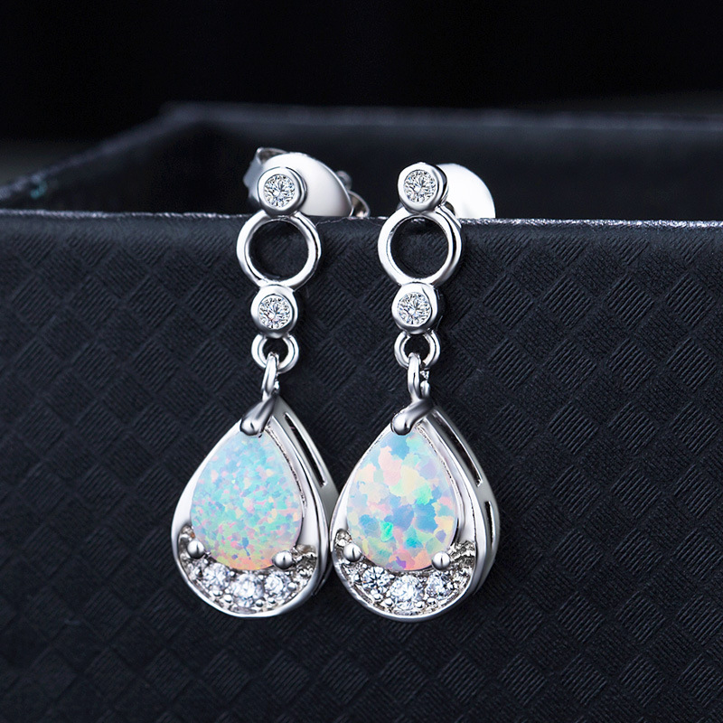 

SALE Fashion jewelry new 925 silver Triangle Opal Earrings Fit Pandora female crystal from Swarovski simple