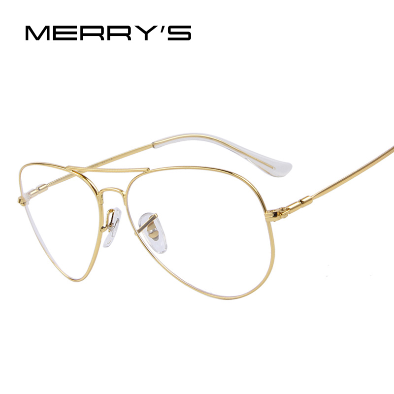 

Wholesale- MERRY'S Fashion Men Titanium Eyeglasses Frames Men Titanium Eyeglasses Gold Shield Frame With Glasses 2 Color
