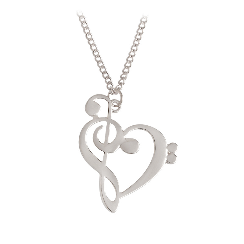 

New Simple Fashion Hollow Heart Shaped Musical Note Pendant Necklace Music Jewelry Gold Silver Gift free shipping
