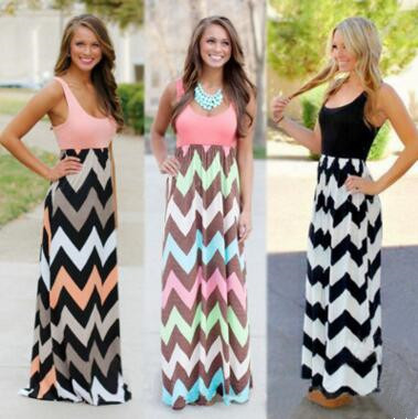 Robe Longue Femmes Sans Manches Halter Waves Robes Rayées Beach Party Maxi Dress Patchwork Taille Haute Robe Livraison Gratuite