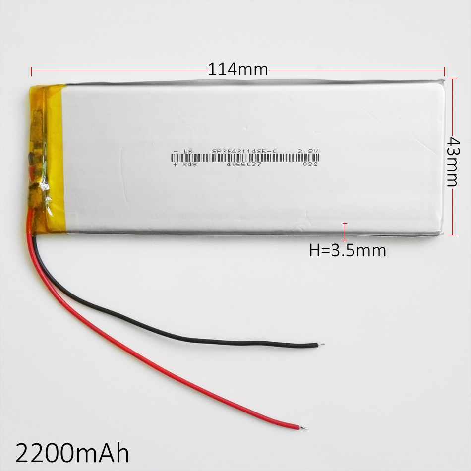 

Model 3543114 3.7V 2200mAh Li Polymer Lithium Rechargeable Battery high capacity cells For DVD PAD GPS power bank Camera E-books Recorder