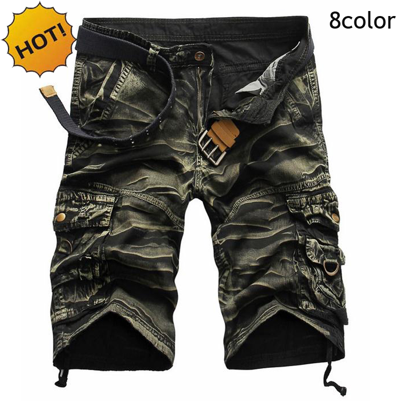 

Summer 2017 Cotton Baggy Straight Multi-Pocket bermuda masculina Camouflage Camo Army Military Cargo Shorts Men Plus Size 29-38, Black white camouflage