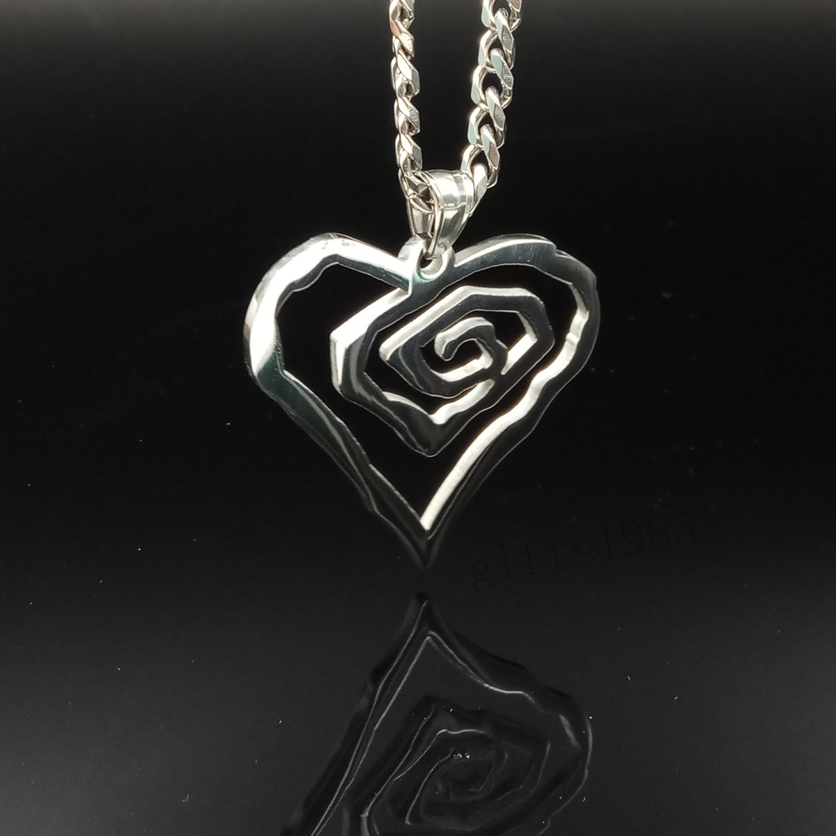 

Marilyn Manson Heart ROSE charm NEW MM Rose TOP cuba chain 24inch necklace, Silver