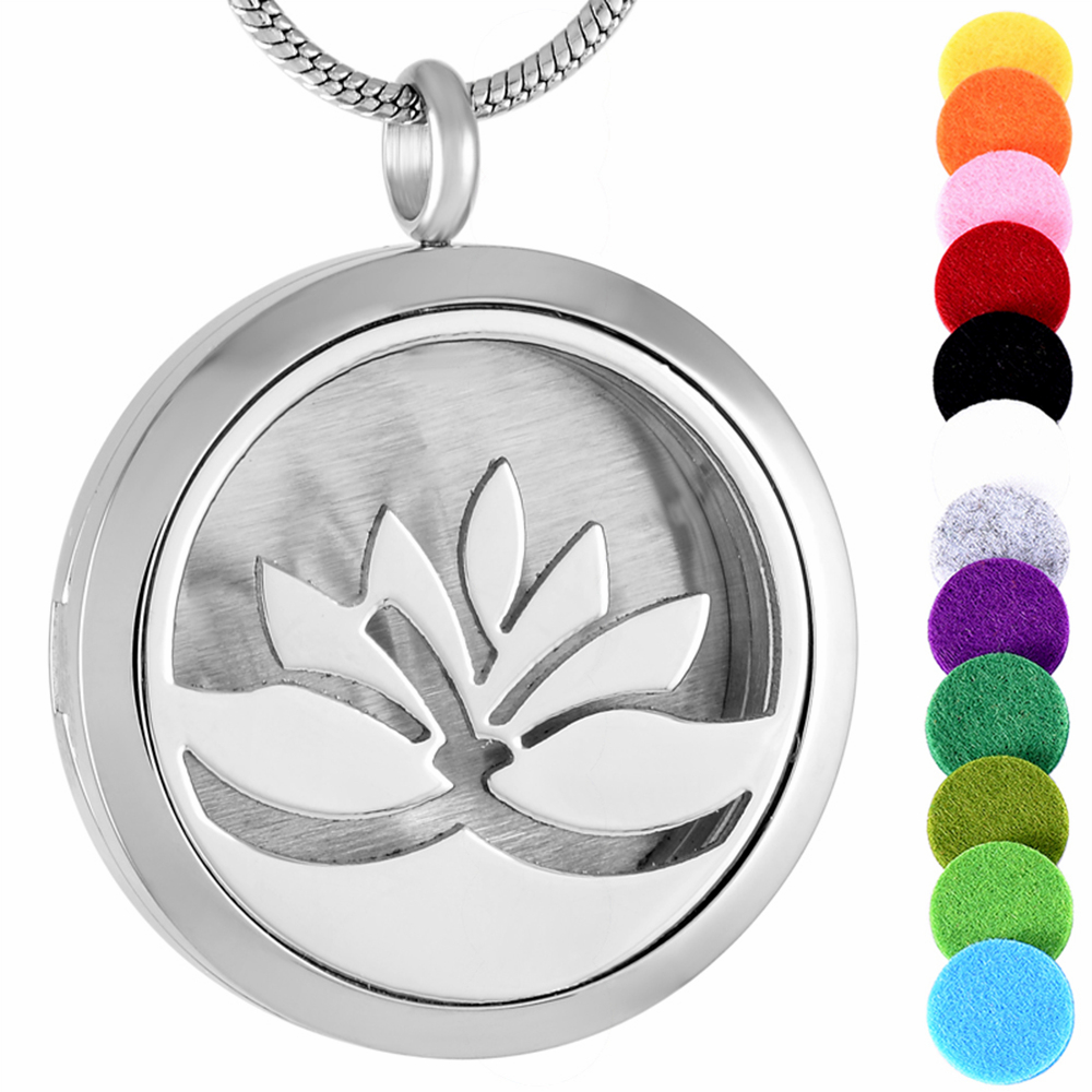 

IJP0004 Lotus Flower 316L Stainless Steel Pendant Essential Oils Aromatherapy Diffuser Necklace Perfume Locket Jewelry 10pcs/lot