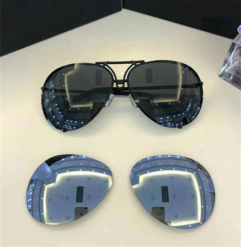

New high quality Car brand Carerras Sunglasses P8478 A mirror lens pilot frame with extra lens exchange mens gafas de sol mujer lunette de, White;black