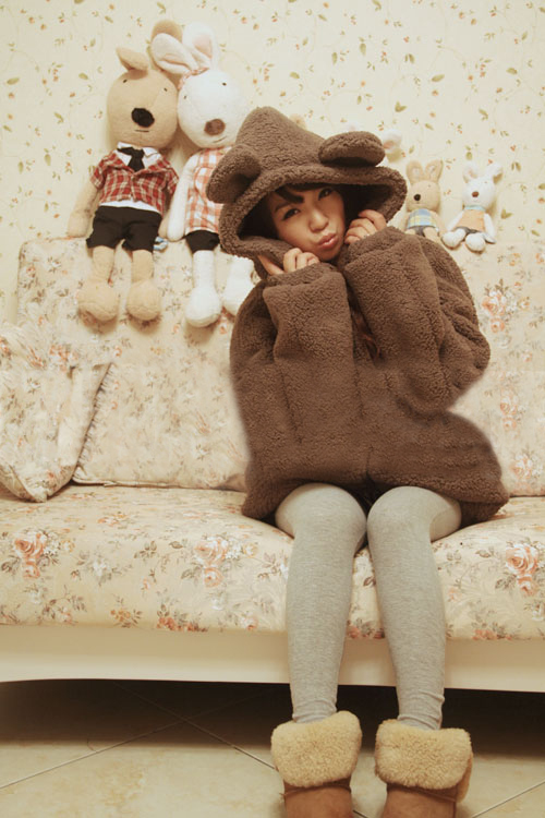 

2017 Loose Fluffy Bear Ear Hoodie Hooded Jacket Warm Outerwear Coat Casual Kawaii Panda Hoodie Sweatshirt Women, Brown