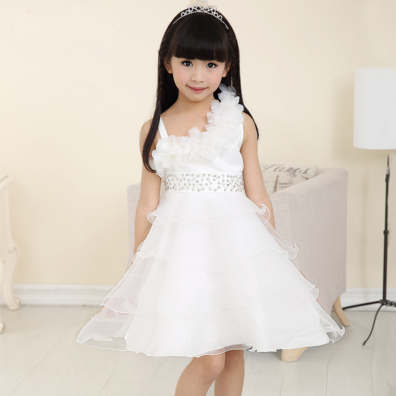 

Flower Girls Dress Princess Pageant Formal Dress Party Kids Dress Clothes Girls Knee Length Bridesmaid Teenager Summer, White