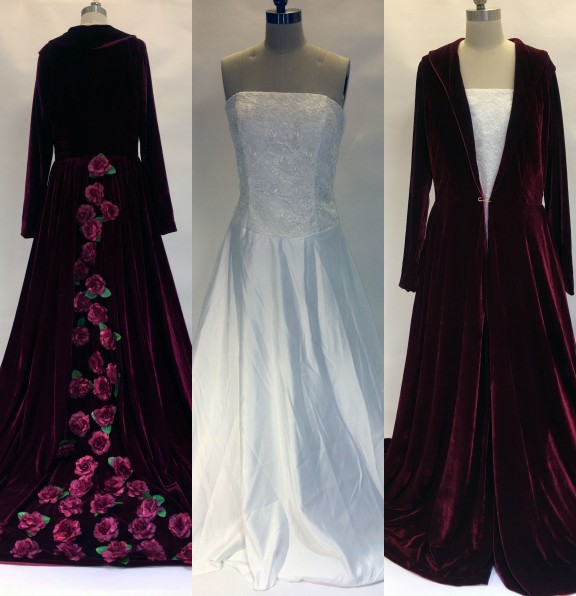 2020 Nouveau Bourgogne Velours Hiver Noël Une Ligne Robes De Mariée Capes Manches Longues Fleurs Avec Veste Manteau Plus La Taille Robes De Marié