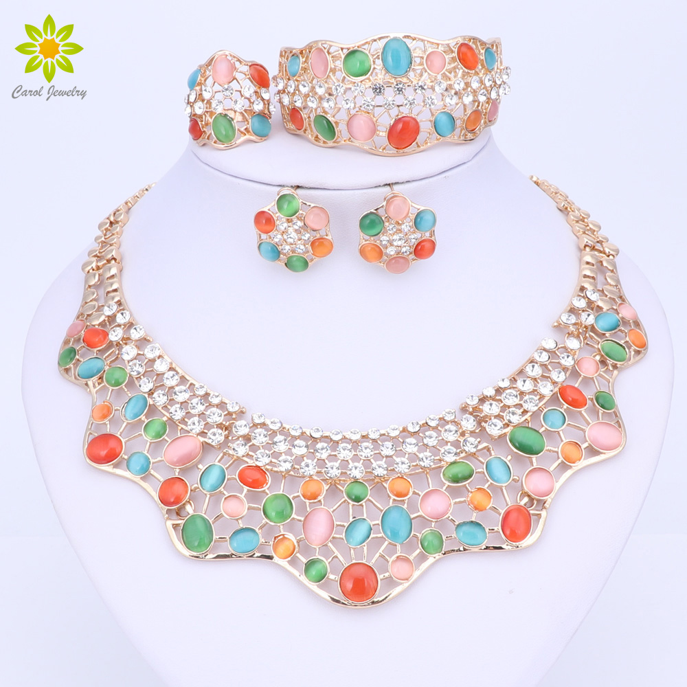 

High Quality Beautif Necklace Bangle Earrings Ring Fine African Jewelry Sets Beads Gold-Color Dubai Fashion Wedding