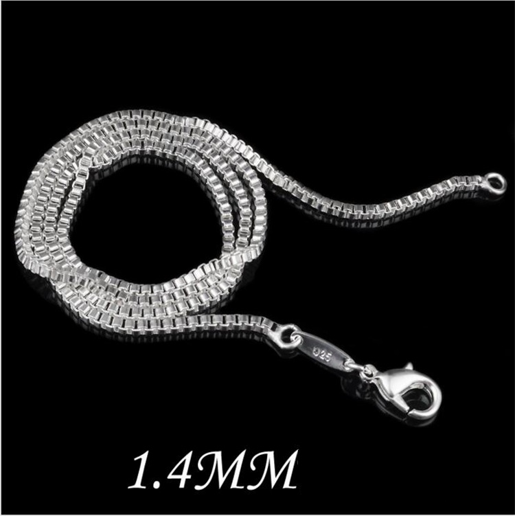 

Electroplate 925 silver plating Box Chains Necklaces Jewelry 1.4mm Silver Chains 100pcs/lot Mix Size C094