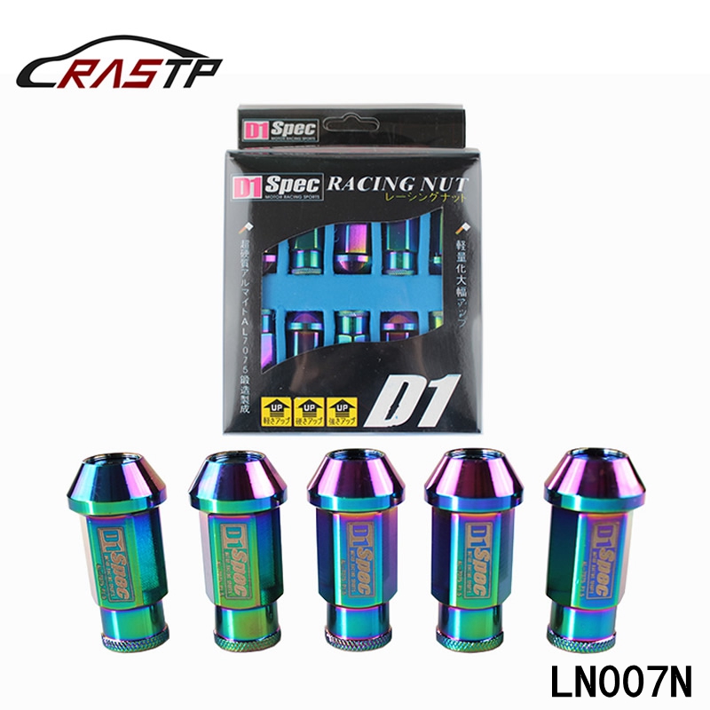 

RASTP - 20Pcs Neo Chrome D1 Spec M12 x 1.5 Aluminum Racing Wheel Lug Nuts For Honda Toyota Ford RS-LN007N