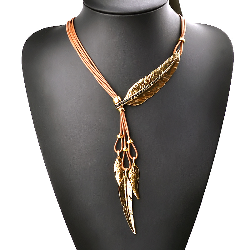 

feather pendant necklace multilayer leather sweater chain pendant antique vintage time necklaces bohemian jewelry