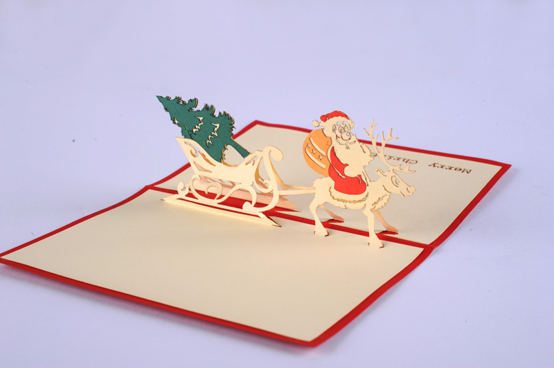 Vente en gros - Clause de Noël et arbre de Noël / carte de voeux 3D Up / carte de Noël Livraison gratuite