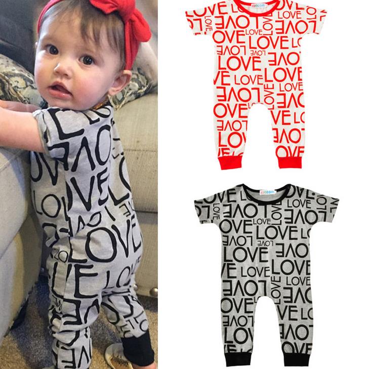 

Ins Summer Cute Infant Baby Cartoon Love Rompers Boys Girls Kids Short Sleeve Cotton Rompers Toddlers Climb Clothes Child Overalls Jumpsuits, Red