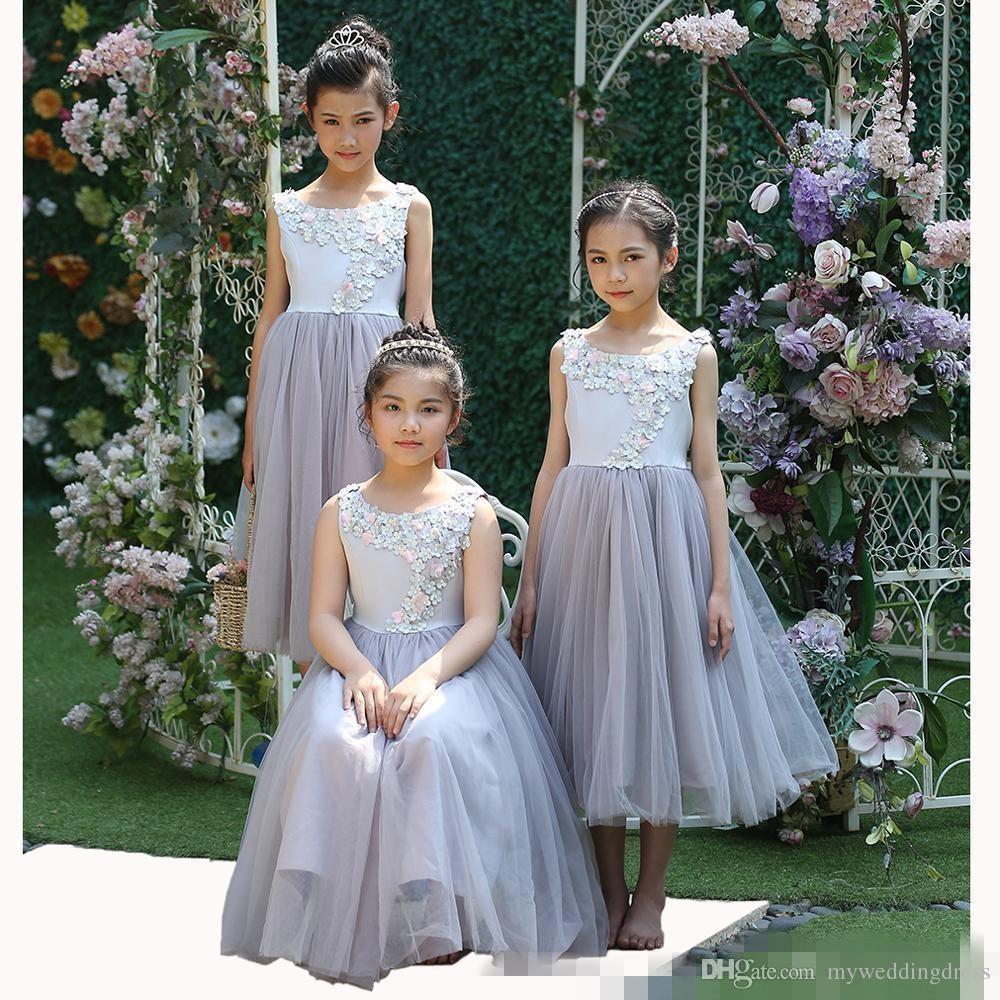

Toddler 2018 Lilac Flower Girls Dresses For Wedding Party Cheap Handmade Flowers Tulle Custom Made Long Girl Pageant Birthday Party Dress, Chocolate