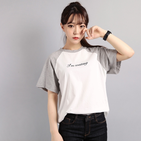 

Wholesale-t shirt women 2016 summer tops new wild basic models t-shirts harajuku shirt kawaii korean sweet hit color raglan t shirt, Gray
