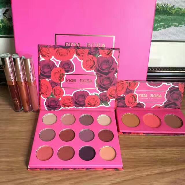 

Dropshipping NEW ColourPop Fem Rosa Set 12 color Eye shadow +3 color Highlighter +Matte lipstick, Multi