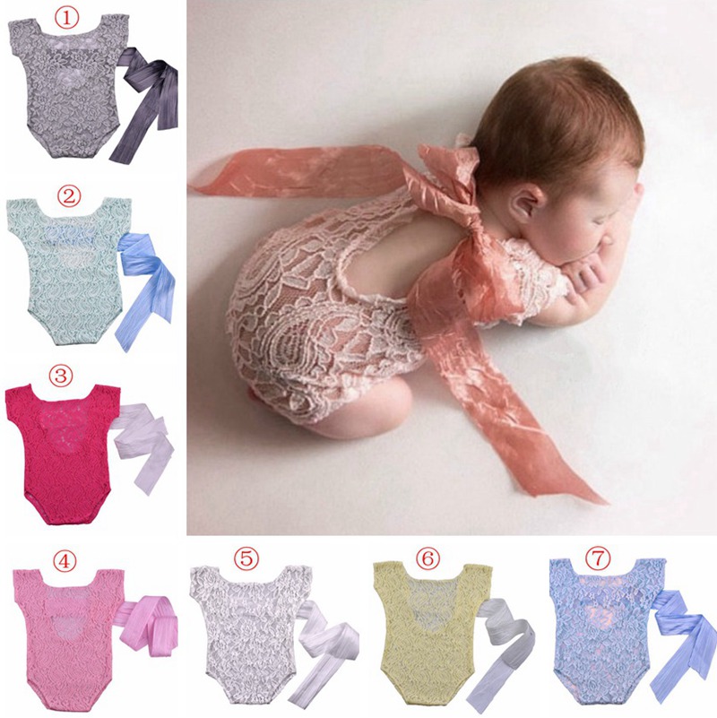 

Newborn Baby photography prop lace romper Girls Boys Cute petti Rompers Jumpsuits Infant Toddler Photo Clothing Soft Lace Bodysuits 0-3M, 7color choose free