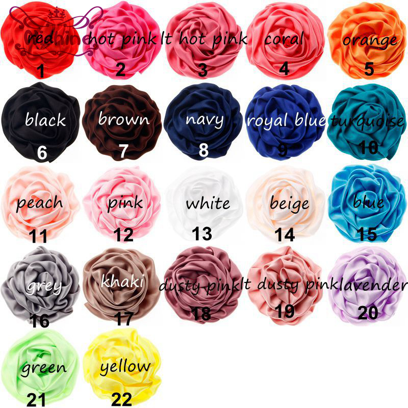 

Nishine 3" Flatback Soft Satin Rolled Rose Flower Fabric Rosette DIY Baby Headband Hair Accessories, Specific color