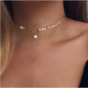 Delicated Choker Necklaces Sequines Circle Star Charm Gold /Silver Plated Necklace Fashion Jewelry Gift Idea Womens Necklaces