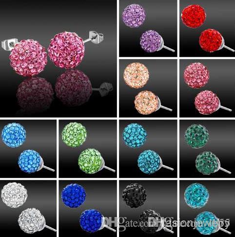 

new 30 Pairs/lot 10mm Jewelry crystal hotsale new Rhinestone Mix Colors white New disco Ball beads clay crystall Crystal Earrings Stud