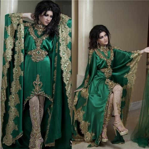 

2016 Muslim Evening Dresses Gold Lace Appliques High Neck Long Sleeves Green Vestidos Hi Lo Party Middle East Abaya Dubai Kaftan BO2431, Blue