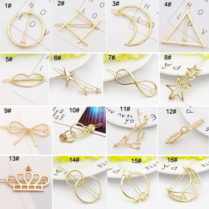 

New Promotion Trendy Vintage Circle Lip Moon Triangle Hair Pin Clip Hairpin Pretty Womens Girls Gift Metal Wedding Jewelry Accessories