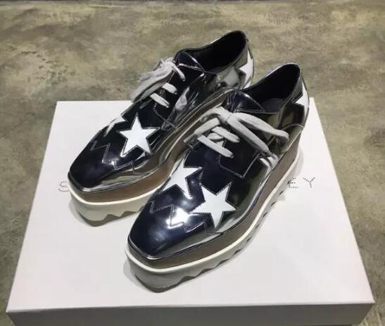 

new free shipping Stella Mccartney women Shoes Derby Star Scarpe Elyse Wedge Platforma Oxford Dark Grey Mirror Leather White Sole, 02